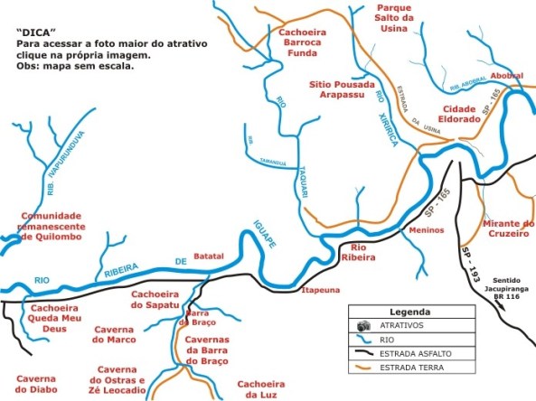Mapa das cachoeiras de PETAR
