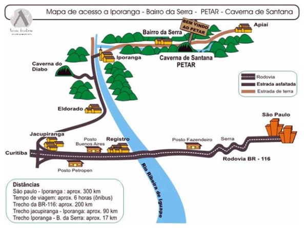 MAPA DE ACESSO A IPORANGA – BAIRRO DA SERRA – PETAR – CAVERNA DE SANTANA